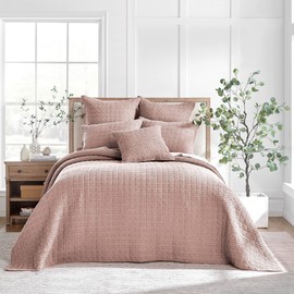 Levtex Home - Mills Waffle - King Quilted Bedspread Set - Blush Cotton Waffle - Bedspread Size (122 x 106in.), Sham Size (36 x 20in.)
