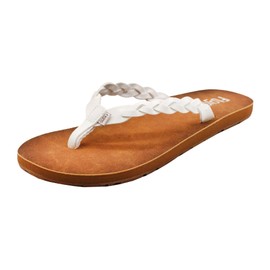 Flojos Women's Navida Flat Sandal, White/Tan, 8