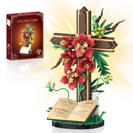 Jesus Cross Flower Building Set, Religious Cross Collectibles Jesus Catholic Building Toys, Christian Crucifix Floral Decor Display, Easter, Christian, Birthday Gift for Kids, Women & Adults (381 PCS)