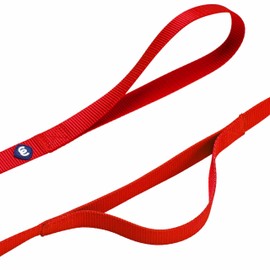 Blueberry Pet Essentials Double Handle Dog Leash for Traffic Control | 5ft. x 3/4" Medium Dog Leash | Classic Dog Leash with Two Handles for Dogs That Pull | Nylon 2 Handle Dog Leash in Rouge Red
