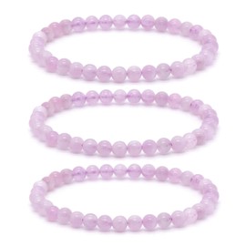 Justinstones Kunzite Natural Gemstone 3pcs 4mm Round Beads Stretch Bracelet 6.5 Inch Unisex