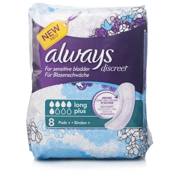 Always Discreet Long Plus Pads, 8 Pack