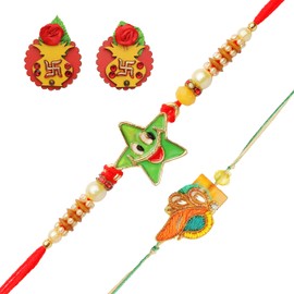 Set of 2 Auspicious Shubh Labh Swastik Stickers for Decor Bandanwar Door Wall Hanging Toran for Indian Traditional Festival Diwali Decorations and Gifts Handcrafted Valance for Home Decor(Red,Yellow)