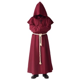 BLESSUME Robe Friar Medieval Renaissance Cowl Hooded Monk Costume, M, Red