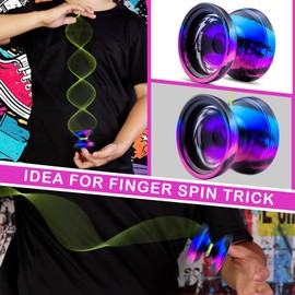 FS23 Finger Spin Yoyo - Professional Metal Trick Yo-yo, Responsive & Unresponsive Yo yo for Kids 8-12 & Adults, Dual Function Fingerspin Trick Yoyo with Strings & Accessories-Black Blue Pink