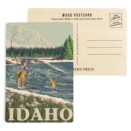 Idaho, Fly Fisherman (4x6 Birch Wood Postcards, 2-Pack Stationary, Rustic Home Wall Decor)