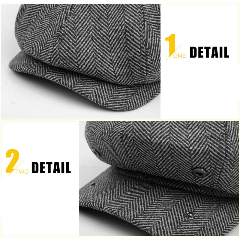 Superora Men's Flat Cap Herringbone Tweed Newsboy Cap Herringbone, Grey