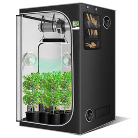SNIGJAT 4x4 Grow Tent, 48"x48"x80" Indoor Grow Tent with Observation Window/Digital Thermohygrometer/Tool Organizer, Roll-up Door & Removable Tray, 600D High Reflective Polyester Large Plant Tent