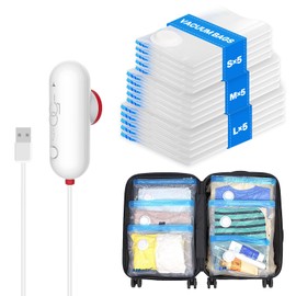 VMstr 15 Pack Travel Vacuum Storage Bags with USB Pump, Vacuum Packing Seal Bags for Luggage and Suitcase, Space Saver Bags for Clothes and Clothing Travel