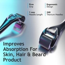 Rubab Men 1mm Derma Roller for Hair Growth with Travel Case | 540 Titanium Alloy Needles Activates Follicles for Hair Thickening & Regrowth, Reduce Acne & Boosts Collagen for Better Skin Tone | Safe,