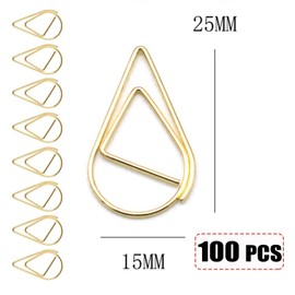 100 Pcs Gold Clips Paperclips Bookmarks Portable Bookmark Marking Clips Water Drop Shaped Paper, Clamps,for Office School,Home Document Paper, Poster, Photo,Gold Paper Clips, Paper Clips