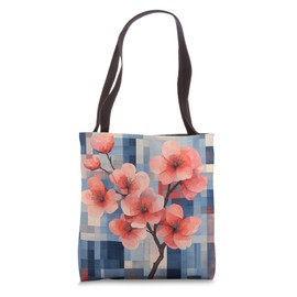 Spring Blossom Geometric Checkered Tote Bag