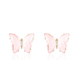 QUKE Butterfly Shape Crystal Stud Earrings Gold Pierced Stud Earrings for Women Girls, Zinc