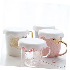 GOOHOCHY snow cover Glass Cup Lid cup cover silicone drink covers airtight seal cup lids plastic lids for mason jars hot cup covers airtight mug covers Leakproof can white