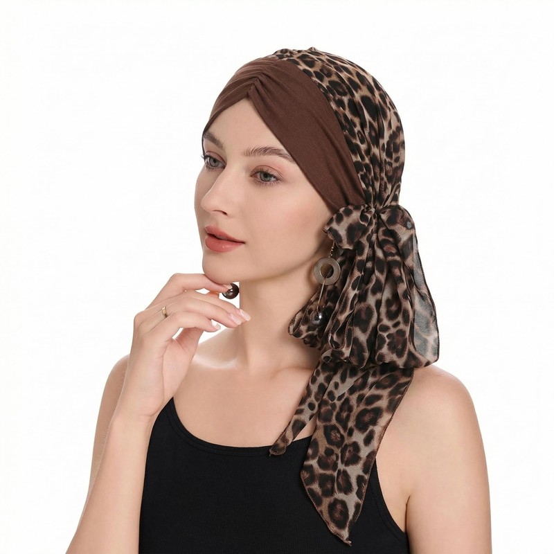 ZLYC Women Chemo Headwear Long Head Covering Scarf, Leopard Print