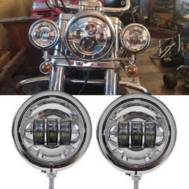 DAONUE 2 PCS 4.5inch Motorcycle Fog Passing Light Chrome 4 1/2" LED Driving Spot Lamps With Housing Bucket For Motorcycle Auxiliary Light Bulb