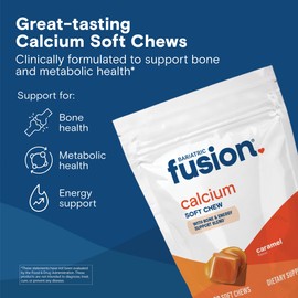 Bariatric Fusion Bariatric Calcium Supplement Chews | Calcium Citrate with Vitamin D3 Bariatric Vitamin | Sugar Free Chewable |500mg |Caramel | 60 Count