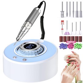 Happnear Professional Nail Drill Electric 40000RPM Portable & Rechargeable with 12 Drill Bits & 66 Sanding Bands Cordless Nail File Machine for Shaping Polishing Removing Gel Nails Salon Home (Blue)