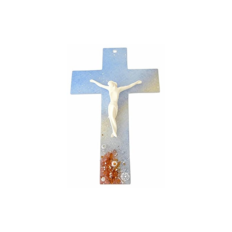 KVN Glass Cross with Ceramic Body (10 cm) with Murano