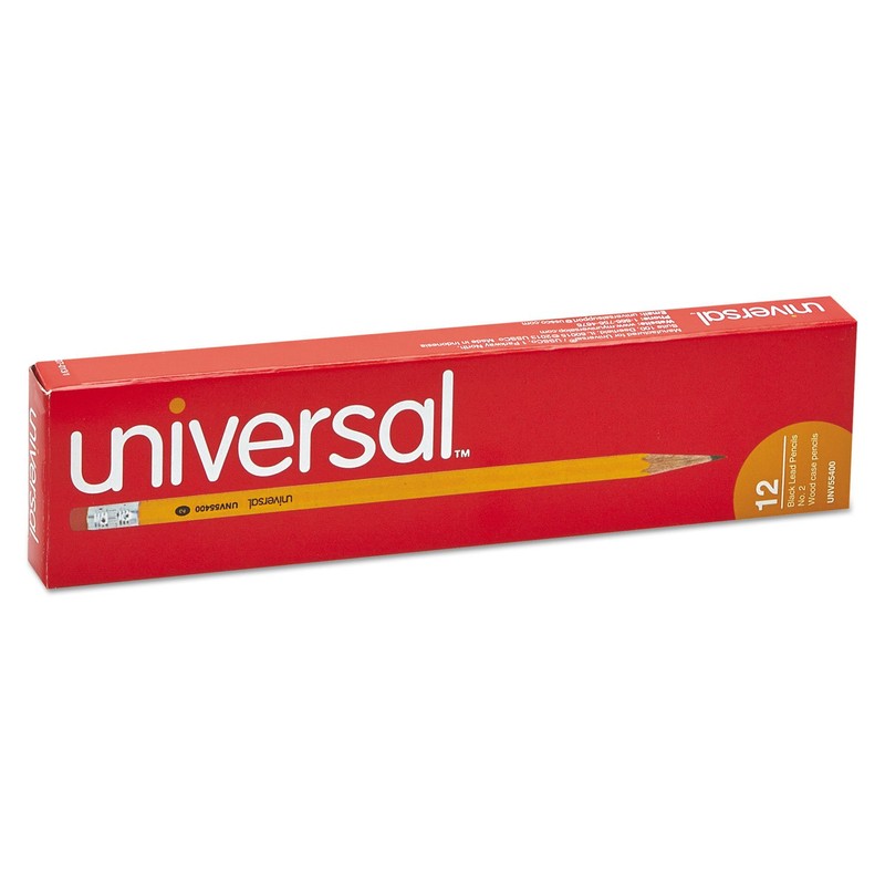 Universal UNV55400 HB #2 Woodcase Pencil - Black Lead/Yellow Barrel