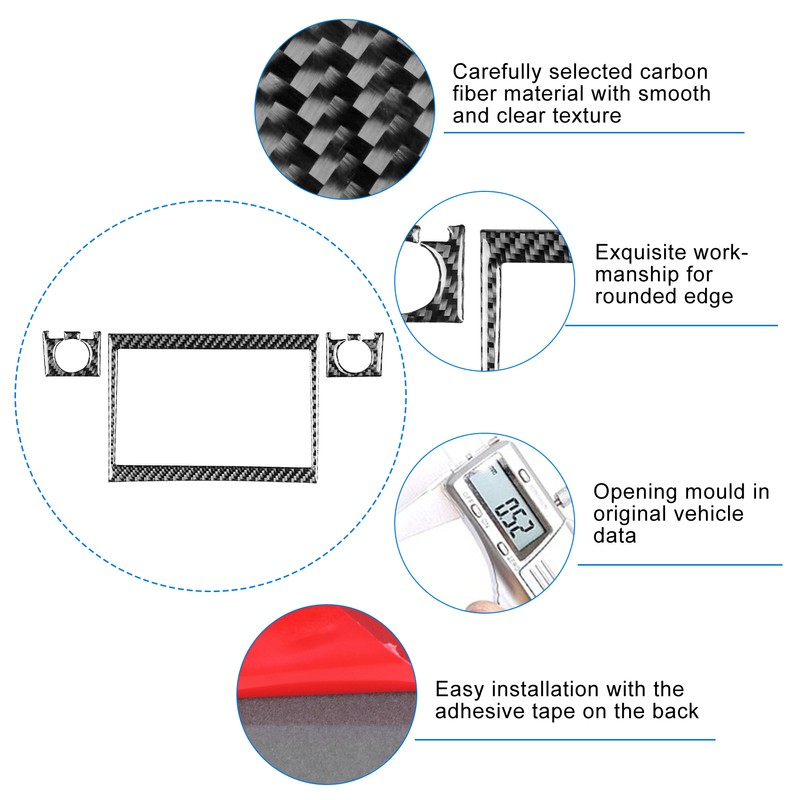 5pcs CD Radio Navigation Panel Trim Frame Carbon Fiber Sticker