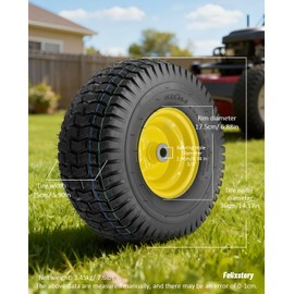 Felixstory 15x6.00-6 Lawn Mower Tire and wheel,15x6-6 Tubeless Riding Mowers Lawn Tire with 3" Offset Hub, 3/4" Bearing,Replacement for Craftsman,Troy - Bilt,John Deere,Cub Cadet Riding Mowers