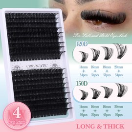 CORUSCATE Cluster Lashes 120D+150D Thick Individual Eyelashes Long Strip Lashes Individual Cluster 14-20mm D Curl Eyelash Clusters 288pcs Volume Eyelash Individual Tatti Lashes DIY Lash Extension by CORUSCATE