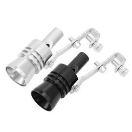 X AUTOHAUX 2pcs Universal Aluminum Turbo Sound Exhaust Muffler Pipe Whistle Car Blow Off Valve Simulator Exhaust Turbo Whistle Tailpipe XL Size Black Silver Tone