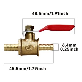 bociloy 4Pcs Forged Brass Mini Ball Valve Shut Off Switch, 1/4" Hose Barb x 1/4" Hose Barb, Water Air Fuel Pipe Tubing Fitting Coupler, 180 Degree Operation Handle with 4 Hose Clamps