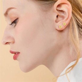6mm Ball Bead Screw Back Piercing Earrings for Women Girls 18K Gold Plated Minimalist Small Cute Beaded Studs Cartilage Earring Dainty Tiny Round Ball Earrings Fashion Multiple Jewelry Gifts