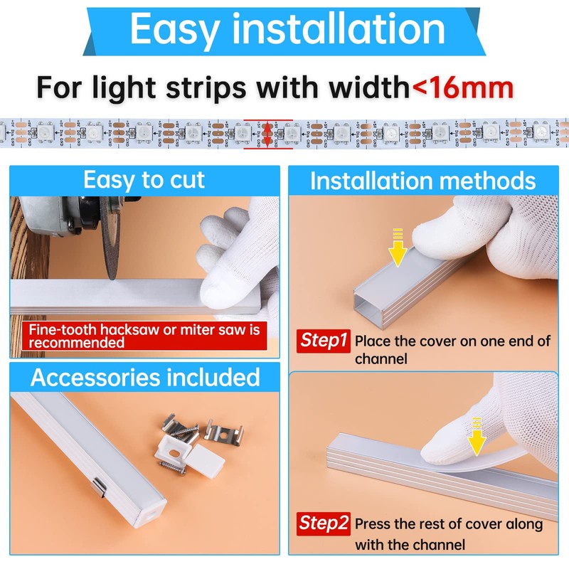 Muzata 10Pack 3.3FT Plus-Size Silver LED Strip Channel Milky Diffuser