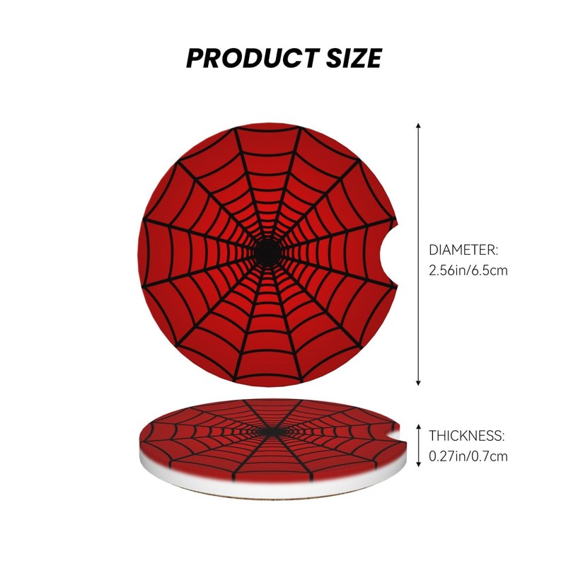2-Pack Absorbent Car Coasters Red Spider Web - Ceramic &