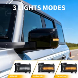 Archaic Dual light Strips Side Mirror Lights Compatible for Ford Bronco/Bronco Raptor 2021-2025,with Amber Sequential Turn Signals & Switchback White/Amber Running Lights (Dual light Strips)