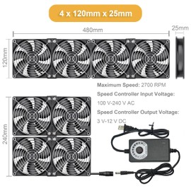 4 x 120 mm Computer Fan with AC Plug, Brushless Axial Cooling Fan, AC 100V - 240V Speed Control Fan, for Cabinet Case Chassis Server Workstation Amplifier Greenhouse Cooling DIY(4)