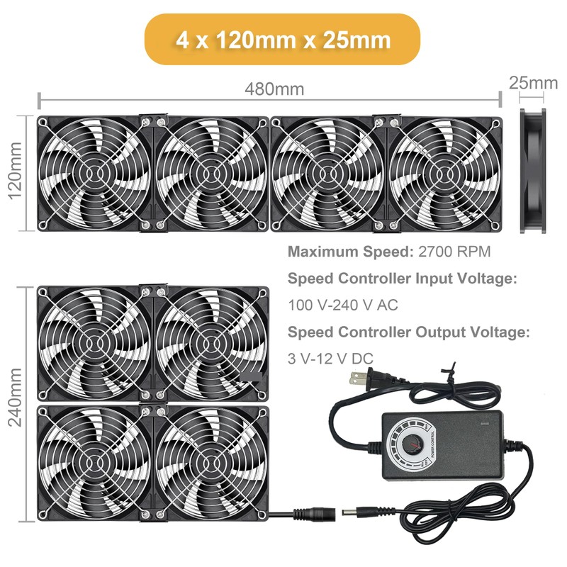 4 x 120 mm Computer Fan with AC Plug, Brushless