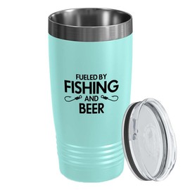 Hobbies Teal Edition Tumbler 20oz - Fueled by Fishing and Beer - Coffee Lover Gift For Fisher Player Frisbee Disc Golf Tennis Badminton Football Athlete