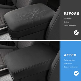 INTGET Center Console Cover for 2022-2025 2026 Nissan Frontier Accessories Leather Middle Armrest Lid Protector Replacement (Black Leather)