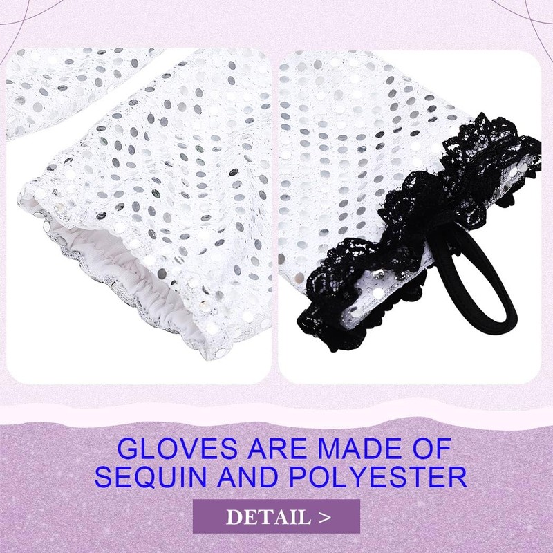 GEMILY Fingerless Rave Gloves Opera Sequin Gloves for Women(Silver)