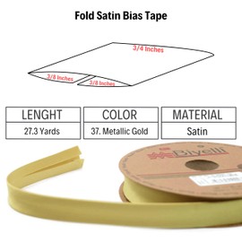 Fold Satin Bias Tape - 99+ Colors - 3/4 Inches Wide - 27 Yards - Fold Satin Binding Bias Ribbon Fabric Piping Bias Binding Tape for Sewing Clothing DIY (37. Metallic Gold) BYS37