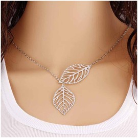 Cimenexe Bohemian Leaf Pendant Necklace, Hollow Leaf Y Necklace, Leaf Y Drop Choker Necklace, Silver Leaf, Y Lariat Necklace, Choker Jewellery for Women and Girls