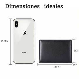Lumbor37 Cartera para Hombre de Cuero Negro con RFID Bloqueo Antirrobo Bifold, Cartera de Tarjeta de Crédito, Tarjetero de Cuero para Efectivo y Monedas