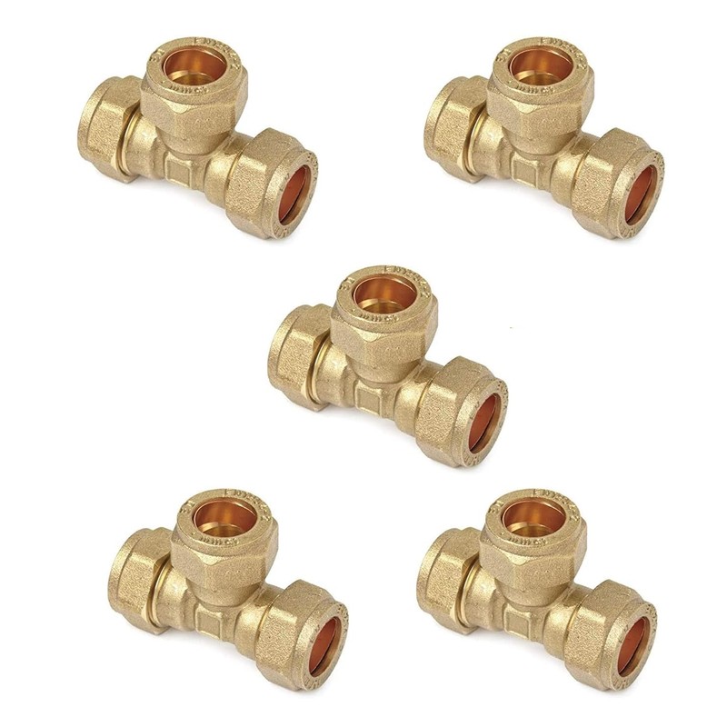 TC Compression Brass Equal Tee 15mm for Copper Pipe Connector
