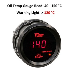 MOCNT Car Oil Temperature Display 2 Inch 52 mm Oil Temp Display Celsius Temperature Display Red Light Digital Display Gauge Oil Temp Gauge Smoke Len Universal with Sensor