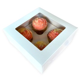 Bake Pro | 10 x Premium 4 Cupcake Box | WHITE | Recyclable | Easy Pop Up Construction | Adjustable Insert for Cupcakes or Muffins | Made in the UK