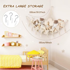Lunriwis Cuddly Toy Storage Net, Boho Macrame Stuffed Toy Storage Hanging Bag, Storage Cuddly Toys Storage Net Toy Storage Children's Room White