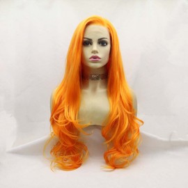 melody wig Mixed Orang Wigs Long Ginger Wavy Syntheic Lace Front Wigs For Women Hair Heat Resistant Fiber Long Hair Wigs Side Parting Cosplay Wigs