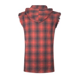 NUTEXROL Mens Sleeveless Fannel Shirt Casual Cotton Plaid Vest Hoodies Orange XL