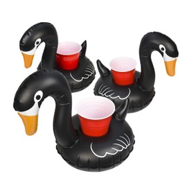 GoFloats Black Swan Drink Float 3 Pack - Inflatable Pool and Hot Tub Drink Holder