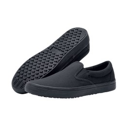 Shoes for Crews Merlin, Slip-On, Men's, Women's, Unisex, Slip Resistant Work Shoes, Black Canvas, Men's Size 9, Women's Size 10.5