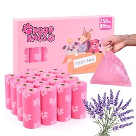 Poop Bags Rolls 256 Count - 9x13 Inches Pink Thickened Leakproof Lavender scent Poo Bags for Dogs, Eco-Friendly Pet Waste Bags for Walking, Home, Travel